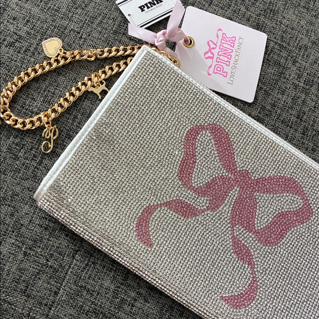 Loveshackfancy X Pink Rhinestone Wristlet With Charms